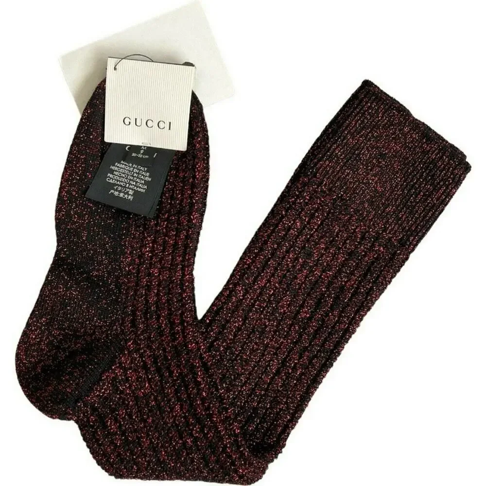 Gucci Wool Red/Black Metallic Crew Socks, M9 20-22cm